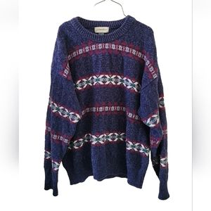 Vintage St. Johns Bay Sweater Mens Extra Chunky Knit Geometric Diamonds USA